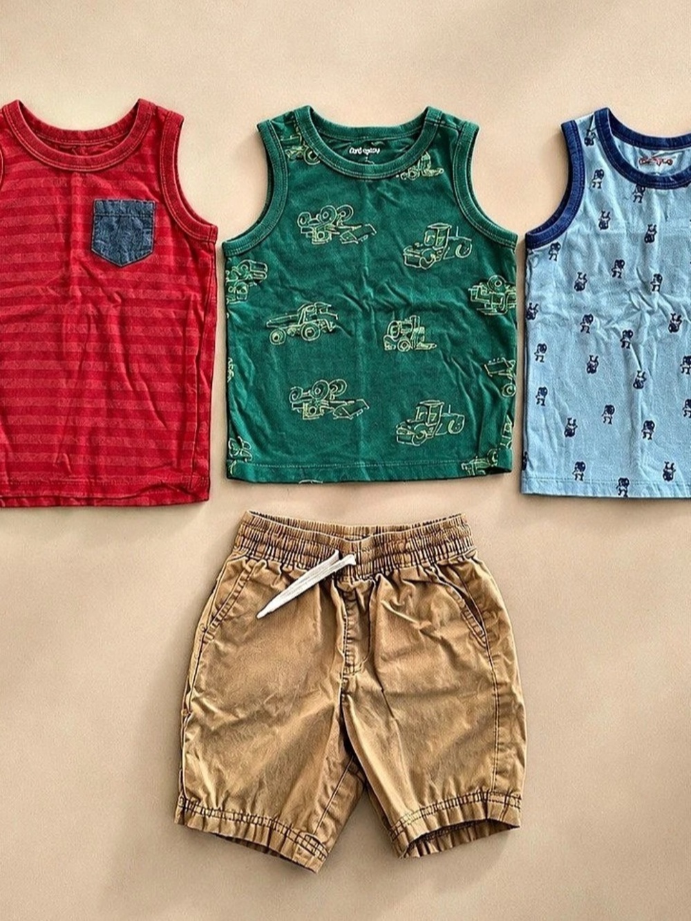 Cat & Jack Boys 3T Summer Clothing Bundle Tanks + Khaki Shorts 4 Pc